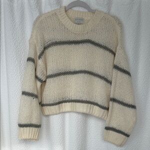 Pacific Republic Cozy Cream and Gray Semi-Cropped Striped Sweater